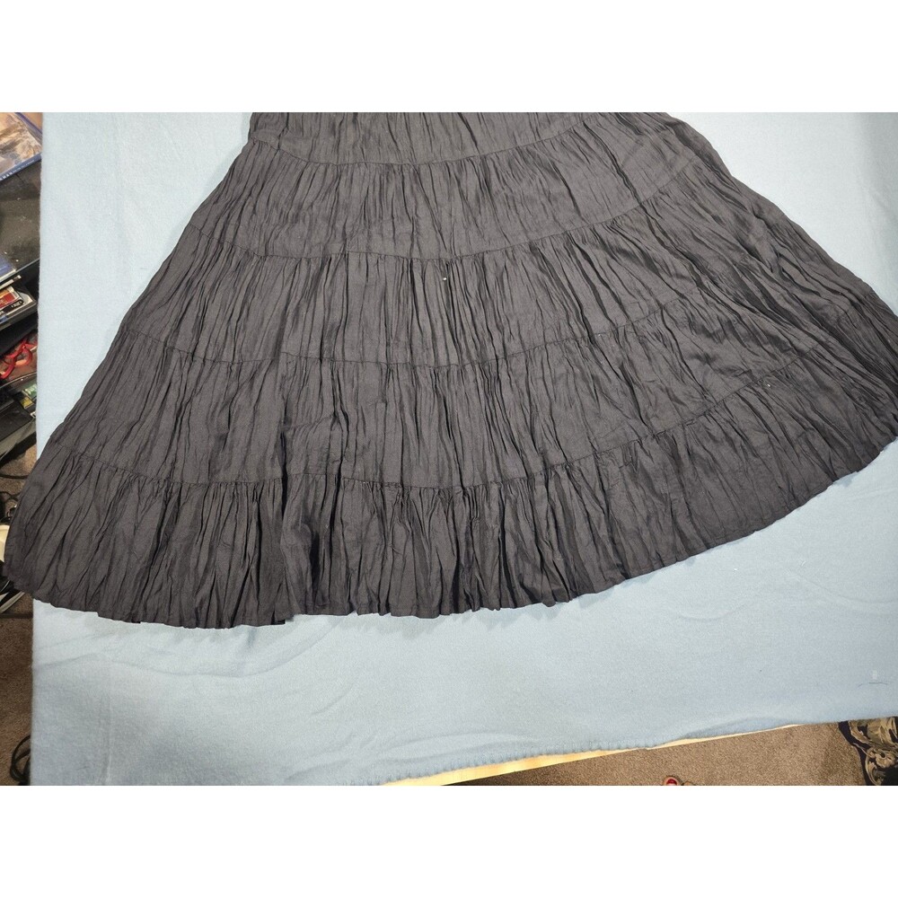 Half Moon Bay Women’s Black Wrinkled Chiffon Tiered Lined Boho Midi Skirt M - Picture 8 of 9